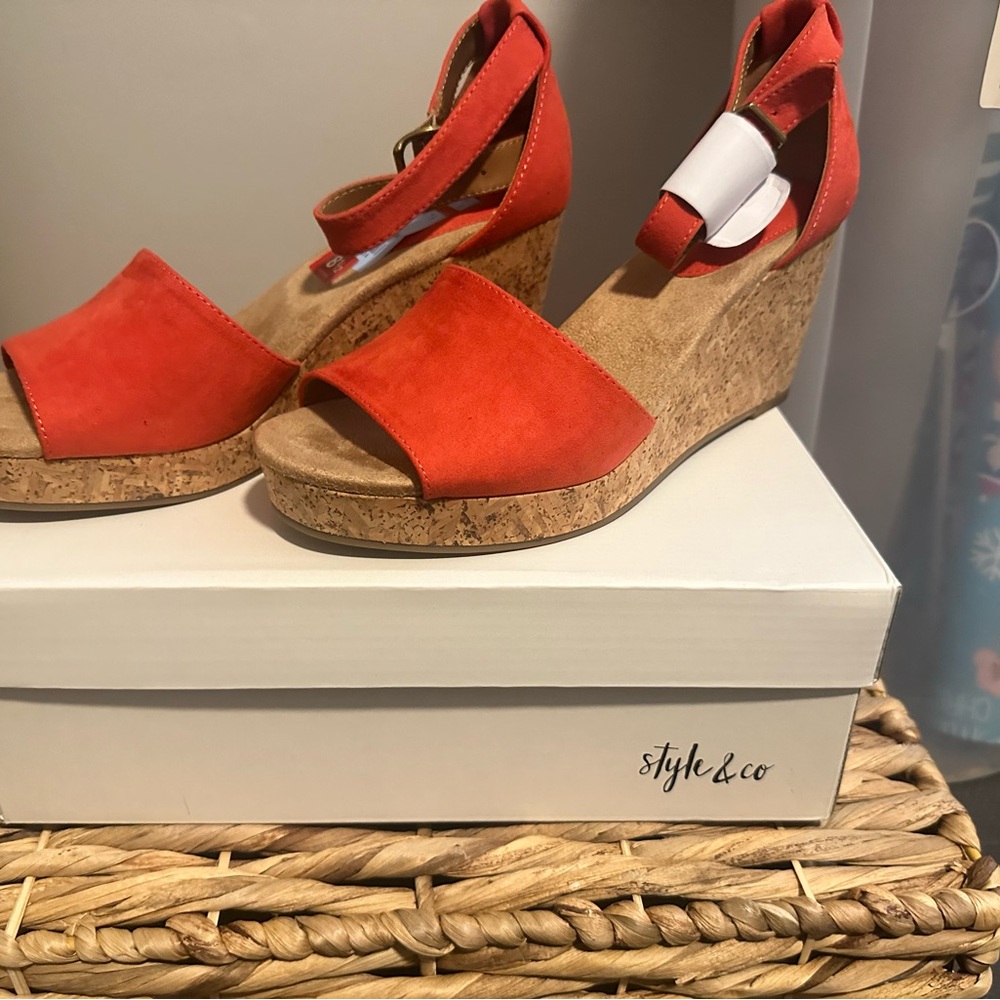 Style & Co. Vibrant Red Cork Wedges